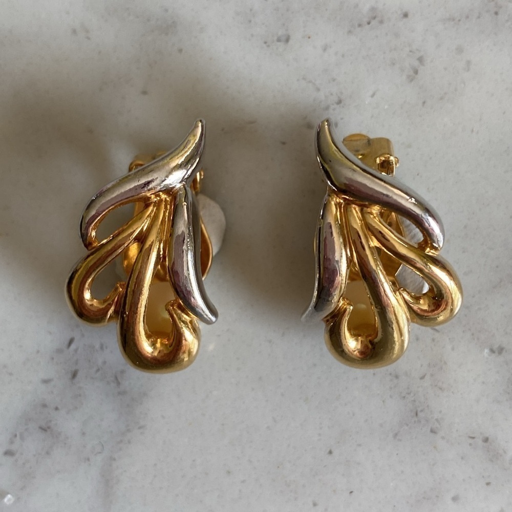 Vintage Silver Gold Tone Swirl Clip-on Earrings High